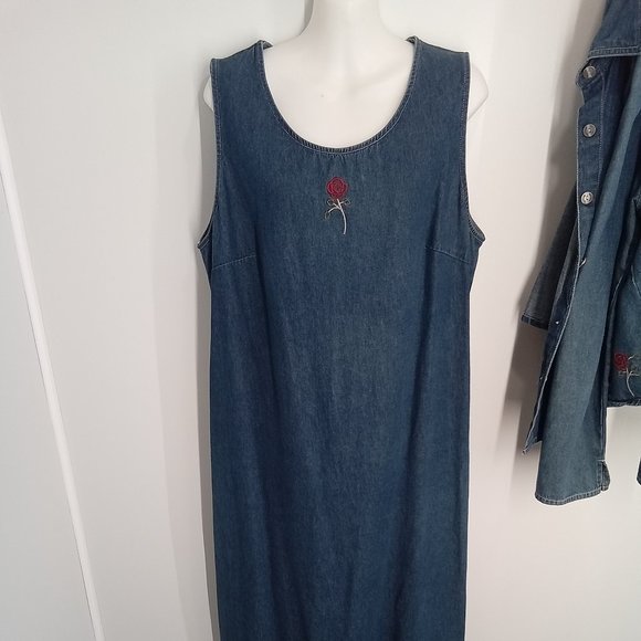 2 piece suit 100 % cotton dress and jacket , embroidered roses - Picture 1 of 5